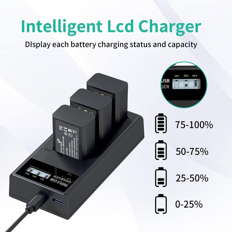 L & P NP-FW50 Battery Charger Pack, 3-Pack 1200mAh Battery & Triple Slot Charger for Alpha A5000, A5100, A6000, A6100, A6300, A6400, A6500, A7, A7II, A7R, A7RII, A7S, A7SII, RX10, RX10III, RX10IV, EV-10 - Image 5